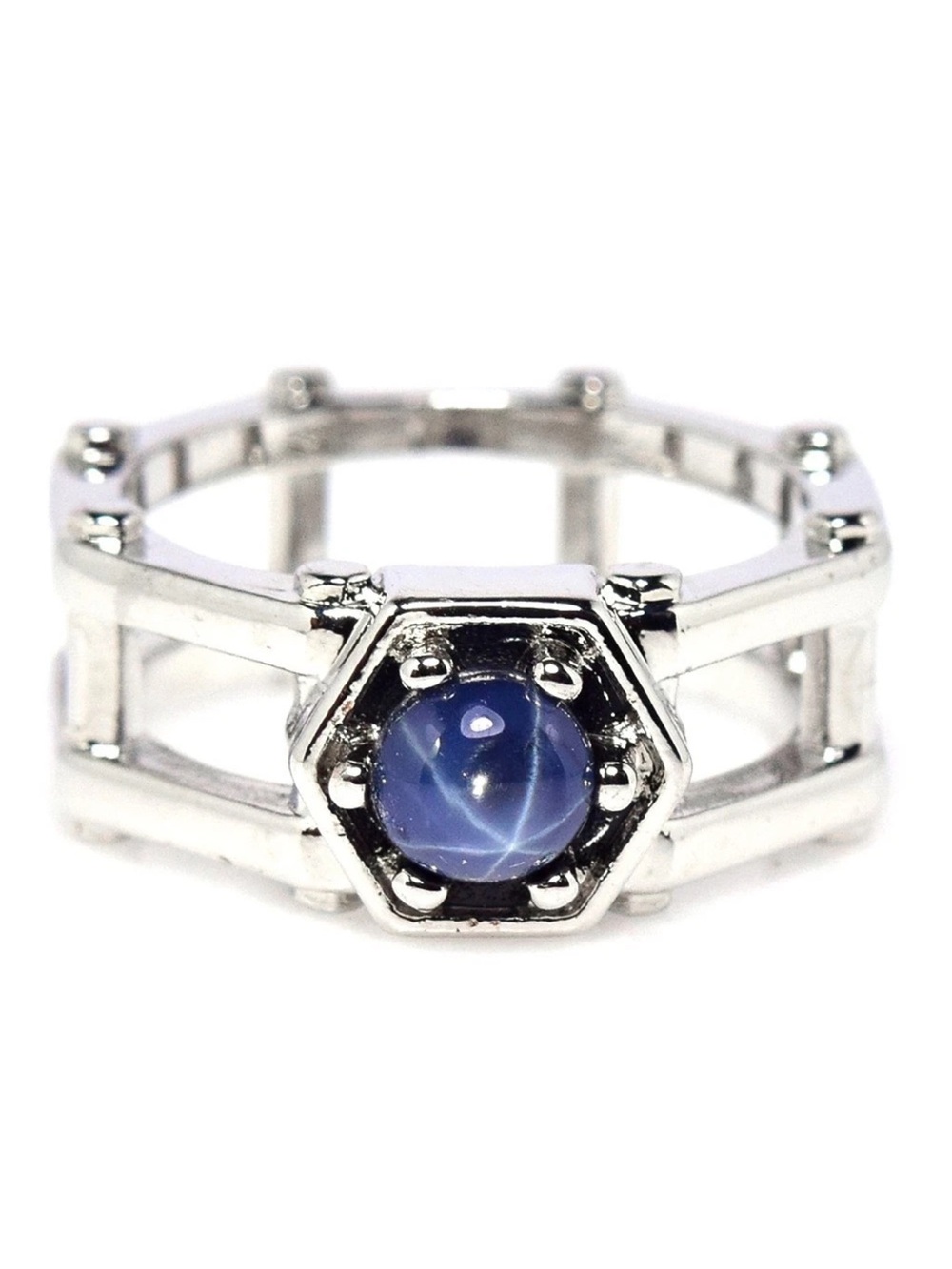 Stunning Genuine 6 Rays Star Blue Sapphire 925 Sterling Silver Ring Size 5.75